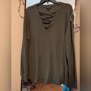 Torrid Waffle Knit Deep Olive Green Tunic